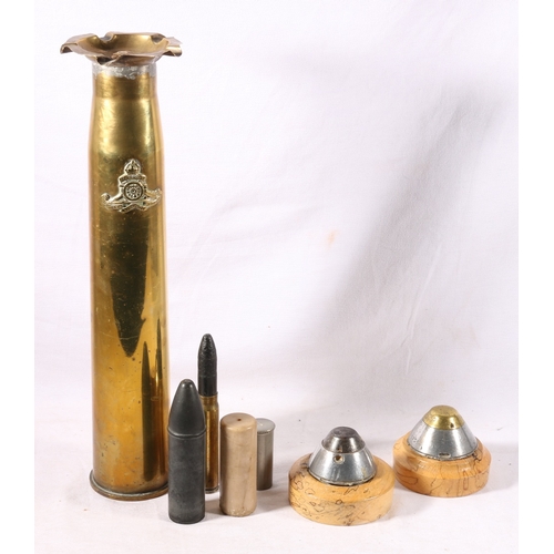 381 - Trench art smoker's stand constructed from a WWII 6pr brass shell dated 1942 with Royal Artillery ba... 