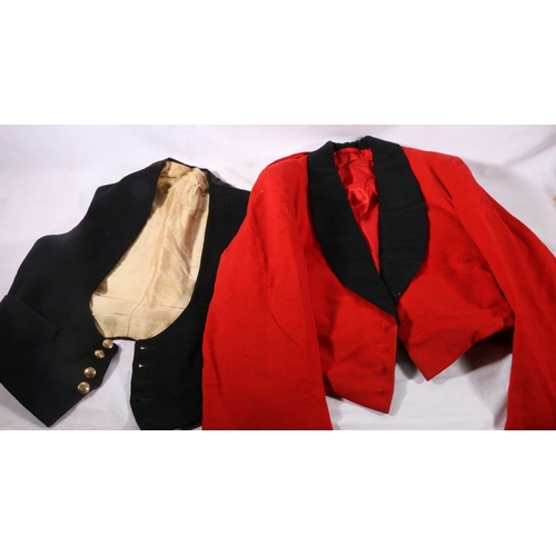 404 - Scarlet tunic with Royal Corps of Signals shoulder badges, also a black waistcoat within Gieves of L... 