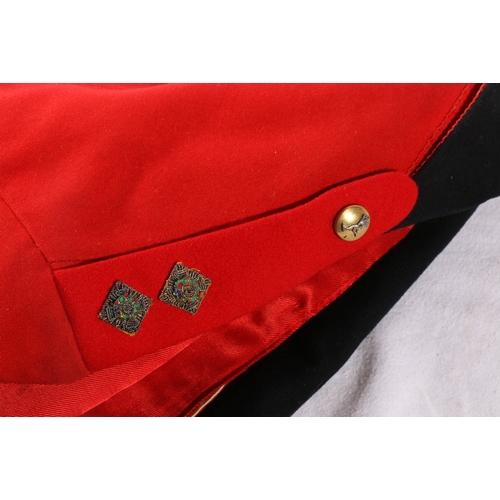 404 - Scarlet tunic with Royal Corps of Signals shoulder badges, also a black waistcoat within Gieves of L... 