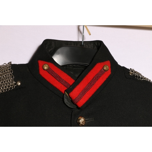 413 - British army dress uniform black jacket with chain male shoulders, 3rd Carabiniers staybrite buttons... 