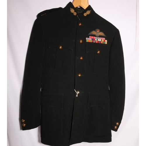 419 - British dress uniform black jacket with J G Plumb and Son label penned 