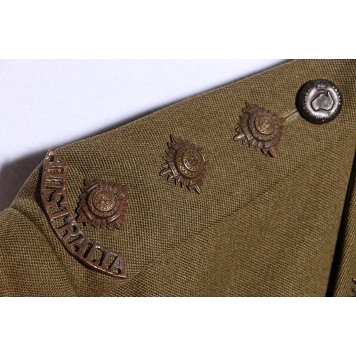 420 - Australian Army dress uniform khaki green jacket with Australia shoulder titles, Australian Commonwe... 