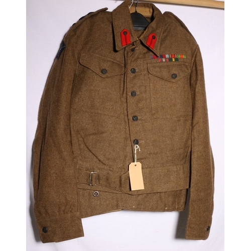 435 - British Army dress uniform khaki green tunic with N Berg label dated 1943 with black Cameronians (Sc... 