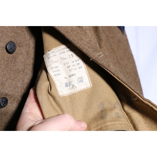 435 - British Army dress uniform khaki green tunic with N Berg label dated 1943 with black Cameronians (Sc... 