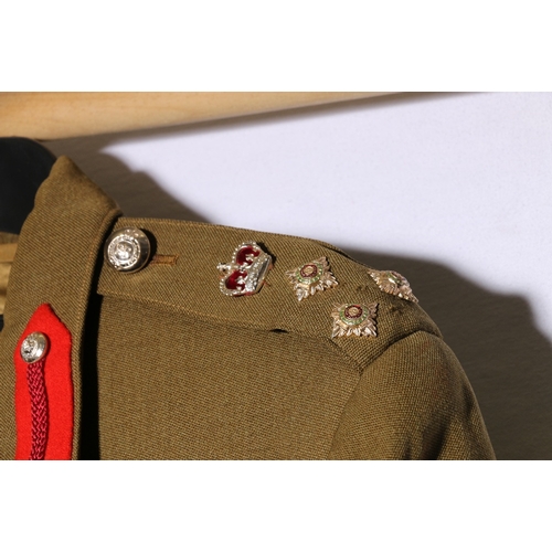 436 - British Army dress uniform khaki green jacket with staybrite buttons by Gaunt of London, needlework ... 