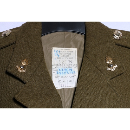 443 - British Army dress uniform khaki green jacket with H Edgard and Sons Ltd label penned 