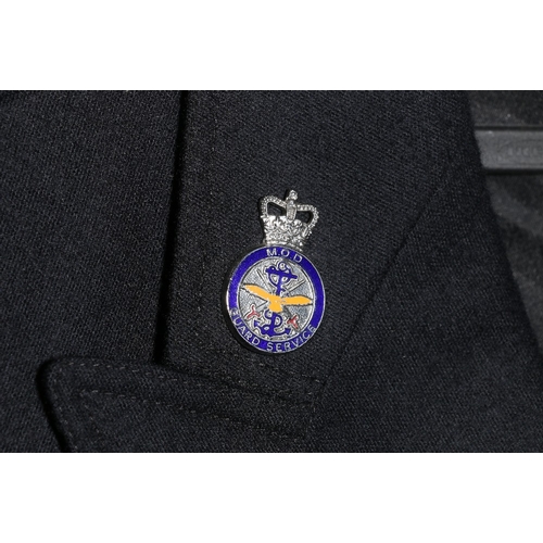 453 - Ministry Of Defence dress uniform black jacket with Dewhirst label with MOD enamel collar badges, ER... 