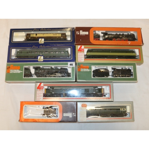 46 - Seven Lima OO gauge model railway locomotives including 205200 diesel locomotive D200 40122 BR green... 