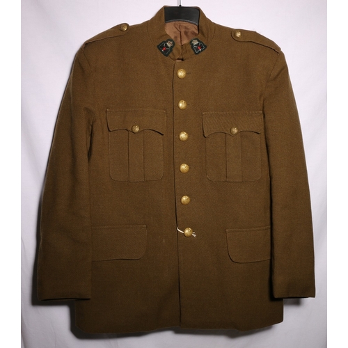 461 - British Army dress uniform khaki green jacket with red hand of Ulster bullion and needlework collar ... 