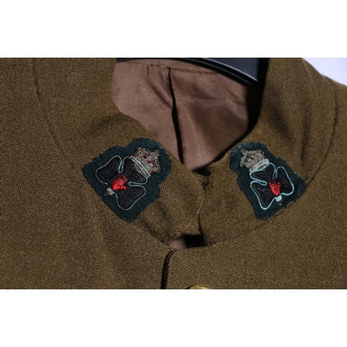 461 - British Army dress uniform khaki green jacket with red hand of Ulster bullion and needlework collar ... 