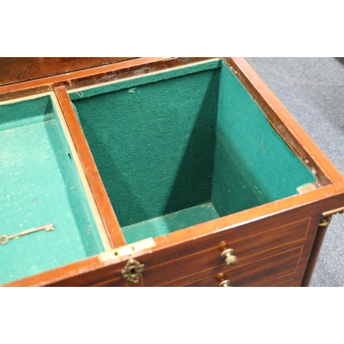 476 - Mahogany and inlaid silver chest with hinge top concealing lift out trays above eight faux drawers r... 