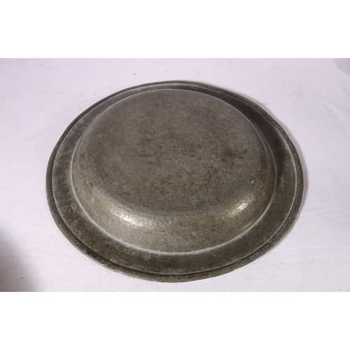 258 - Pewter communion charger or plate inscribed TK, touchmarks for W Scott of Edinburgh, 37.5cm diameter... 