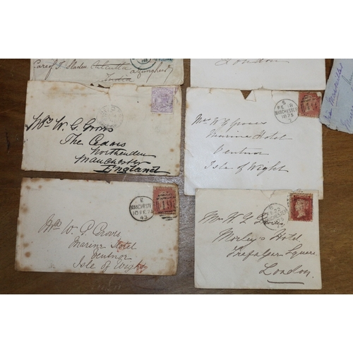 267 - GB stamps including Vic 1d penny reds on covers, INDIA Vic six annas and eight annas, etc. 