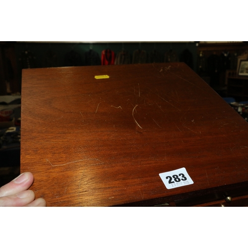 283 - Mahogany fourteen drawer coin collectors cabinet made by The Stamp and Coin Shop of Saint Leonards o... 