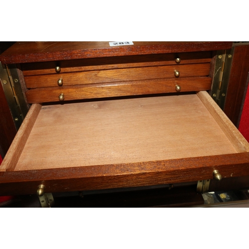 283 - Mahogany fourteen drawer coin collectors cabinet made by The Stamp and Coin Shop of Saint Leonards o... 