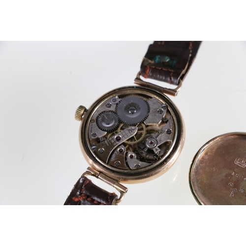 14 - Gent's 9ct gold cased wristwatch with 15 jewel Mobilia movement, the back plate stamped 9 and 375, F... 