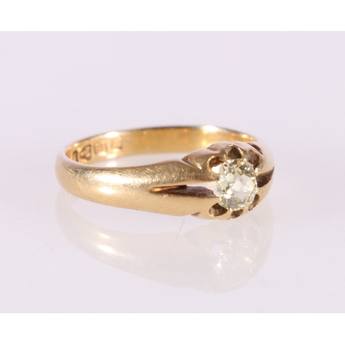 60 - 18ct gold diamond solitaire ring, the central faceted oval diamond approx 5mm x 4.5mm around 0.5ct, ... 