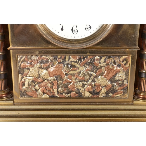 268 - French clock garniture set of architectural form decorated with classical battle scene and eagle att... 