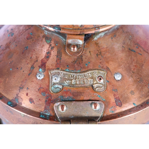 223 - Lampads copper ship's stern lantern with applied plaque, 47cm tall