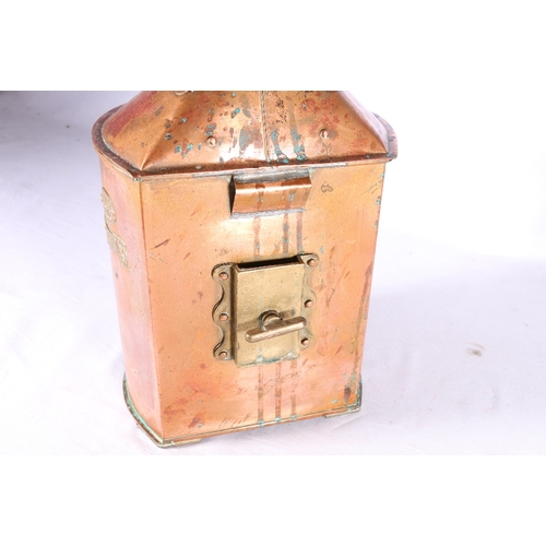 223 - Lampads copper ship's stern lantern with applied plaque, 47cm tall