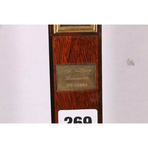 269 - Comitti and Son of London mahogany cased marine barometer with gimbal mount, 92cm long 