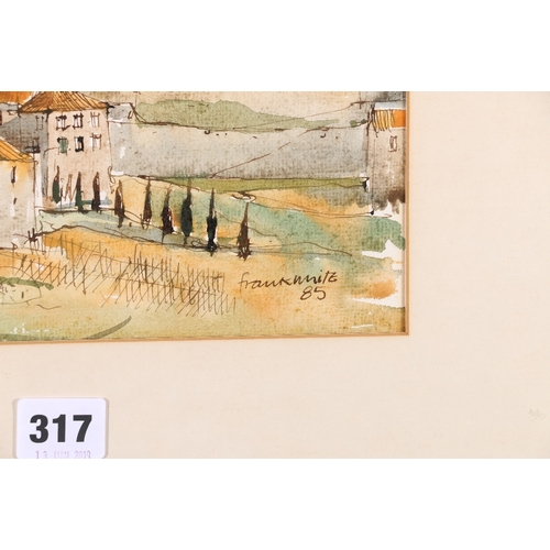 317 - FRANK WHITE *ARR* Towers of San Gimigmano Signed and dated 85 ink and watercolour 29cm x 28cm Torran... 