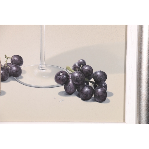 335 - COLIN WILSON *ARR* Red Wine and Red Grapes Signed verso oil on board 30cm x 22cm