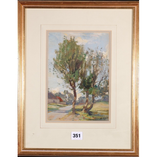 351 - ROBERT HOPE (1869–1936?) Farm Road Kirknewton Signed oil 24cm x 16cm (B36)