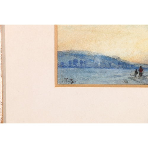 356 - TOM SCOTT RSA (SCOTTISH 1854-1927) Figures in a landscape Initialled watercolour 12cm x13cm... 