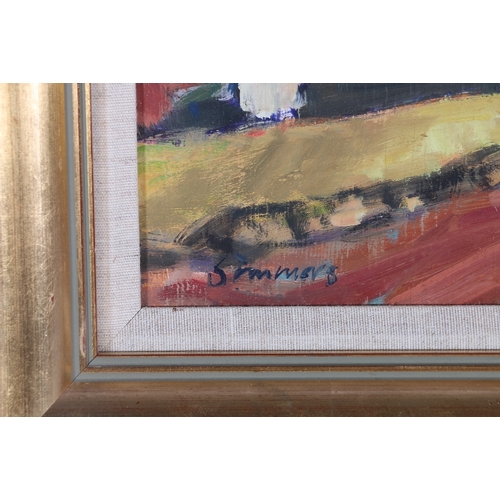 377 - CONNIE SIMMERS (b1941) *ARR* Summer Fields Signed oil 18cm x 23cm