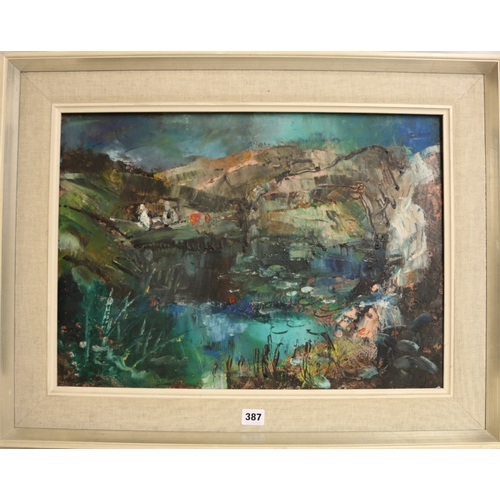 387 - HAMISH LAWRIE (SCOTTISH 1919-1987) *ARR* Abtract landscape Signed oil on canvas 40cm x 56cm... 