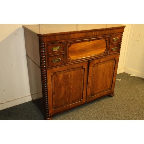 478 - 19th century mahogany secretaire chest having rounded corners above three frieze drawers over two pa... 