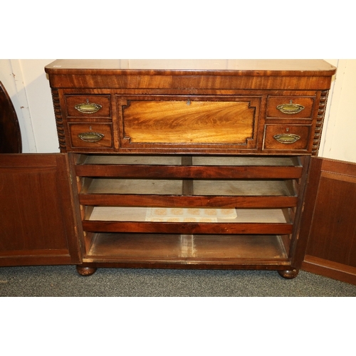 478 - 19th century mahogany secretaire chest having rounded corners above three frieze drawers over two pa... 