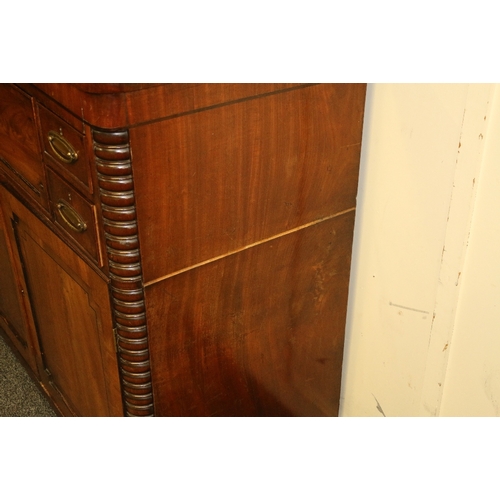 478 - 19th century mahogany secretaire chest having rounded corners above three frieze drawers over two pa... 