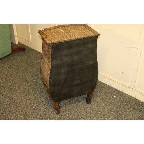 481 - North African style bombe chest of four drawers clad with bergere and wicker and raised on squat cab... 