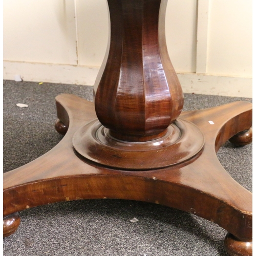 492 - Victorian mahogany circular tilt top breakfast table with dish top raised on decahedral tear drop co... 