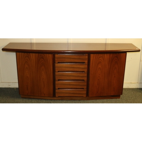 499 - Skovby Mobelfabrik of Denmark mahogany bowfront sideboard having five central drawers flanked by cup... 