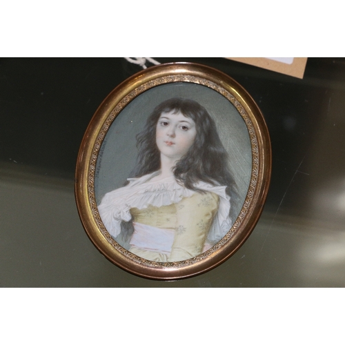 271 - 19th Century watercolour miniature portrait of Madam Roland, revolutionary and writer also named ver... 