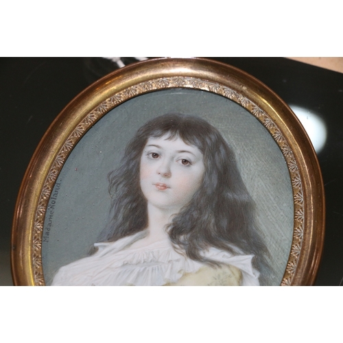 271 - 19th Century watercolour miniature portrait of Madam Roland, revolutionary and writer also named ver... 