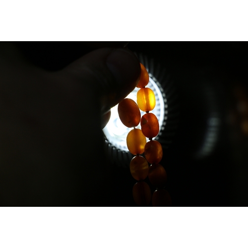 166 - Two strands of ambered beads