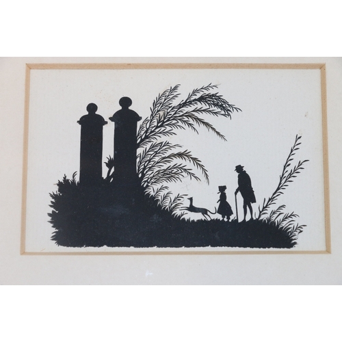 303 - Set of eleven paper cut silhouettes most with animals and some with hunting scenes, framed together ... 