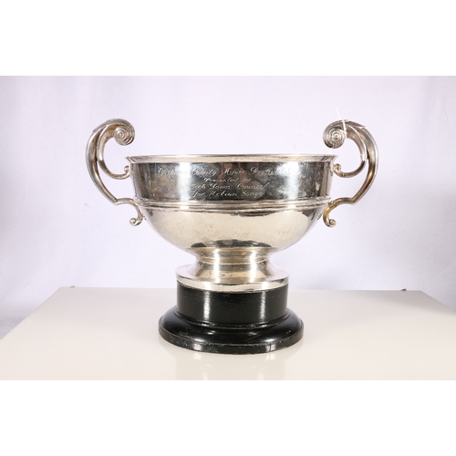 11 - Edwardian Art Nouveau period silver twin-handled trophy engraved 