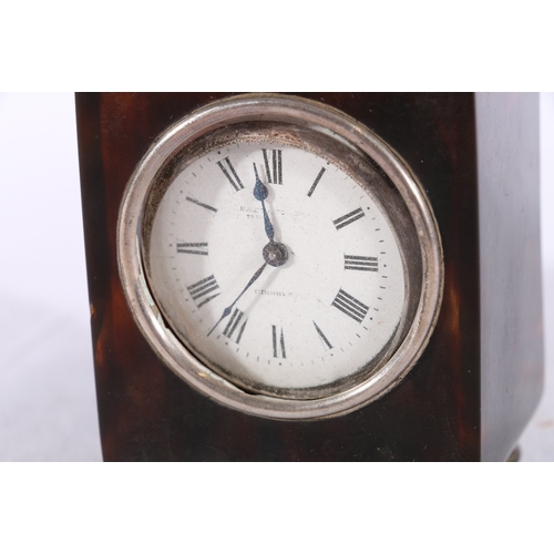 133B - Art Nouveau period tortoiseshell and silver cased travel clock, the hinges by William Comyns & S... 