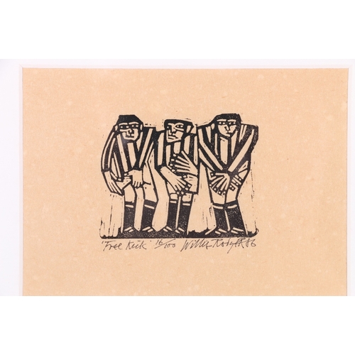 148 - WILLIE ROGER RSA RGI Free Kick Pencil signed and dated '86 limited edition woodcut print number 16 o... 