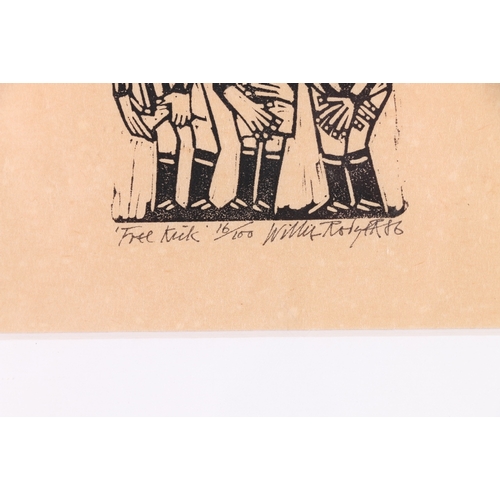 148 - WILLIE ROGER RSA RGI Free Kick Pencil signed and dated '86 limited edition woodcut print number 16 o... 