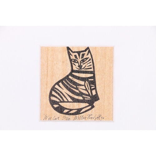 149 - WILLIE ROGER RSA RGI Wee CatSigned and dated '90 woodblock print number 12 of 50, 8cm x 7cm... 