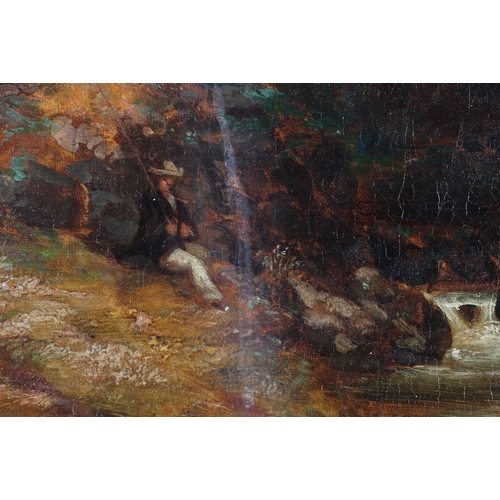 152 - Manner of BENJAMIN WILLIAMS LEADER (1831-1923) Poacher by a river Signed oil on canvas 37c... 