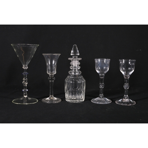 223 - Near pair of Georgian glass balustroid drinking glasses with ball knop stems having voided tear drop... 