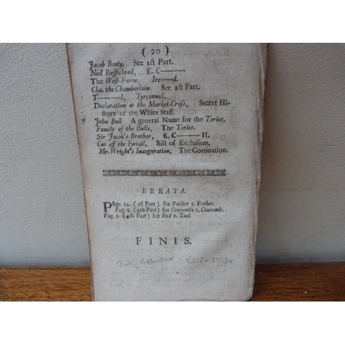 173 - ARBUTHNOT JOHN.  A Postscript to John Bull Containing the History of the Crown-Inn, c.1714, bound to... 