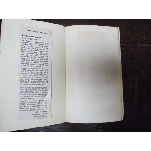 43 - FRANCIS FRANCIS.  A Book On Angling. Eng. plates incl. col. plates of flies. Rebound half ... 